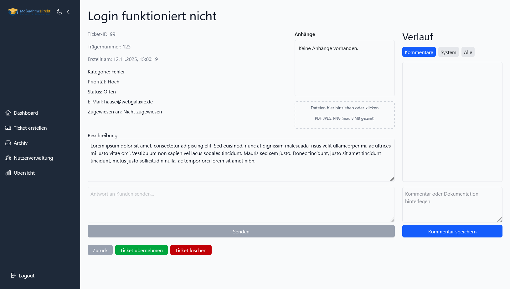 Ticketbearbeitung für die Admins